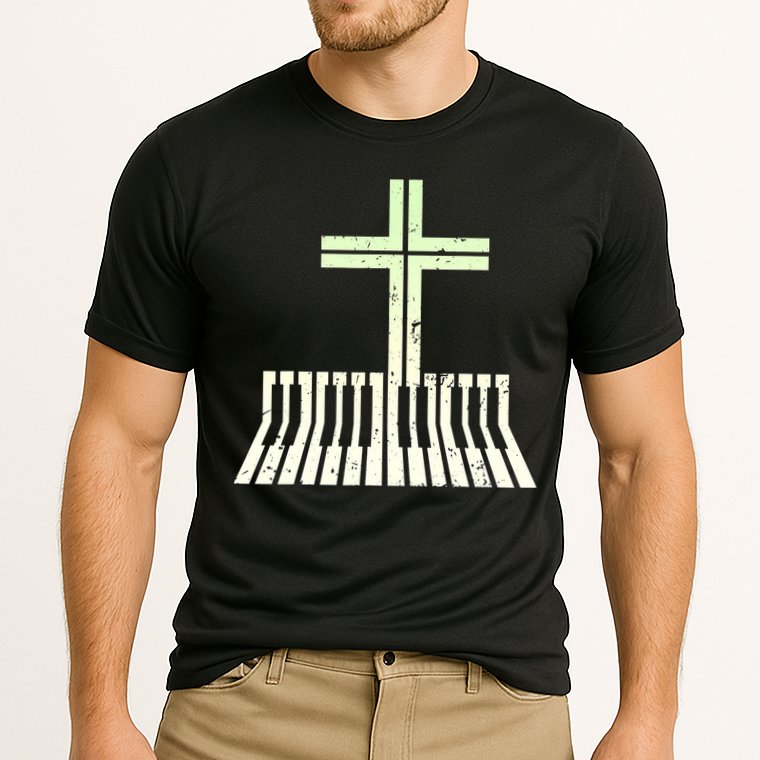 Christian Piano Cross Keyboard Pianist Performance Shirt