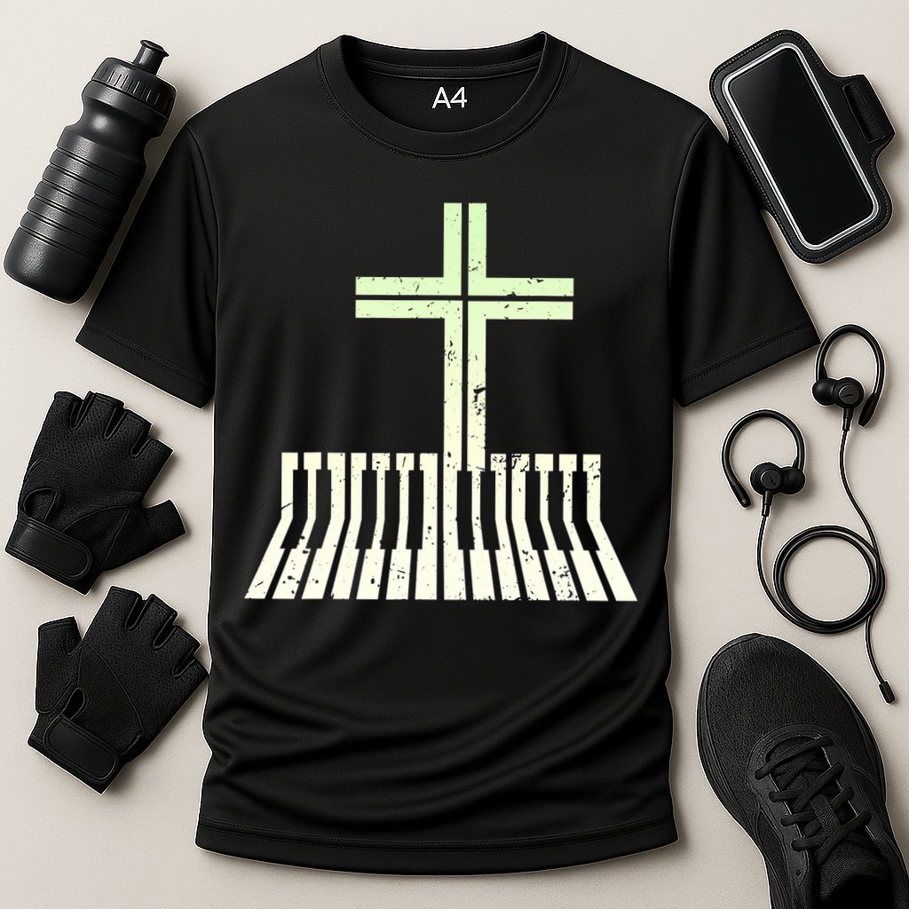 Christian Piano Cross Keyboard Pianist Performance Shirt