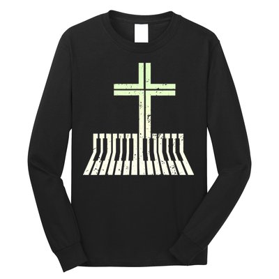 Christian Piano Cross Keyboard Pianist Long Sleeve Shirt