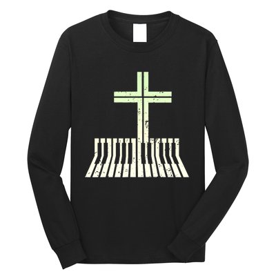 Christian Piano Cross Keyboard Pianist Long Sleeve Shirt