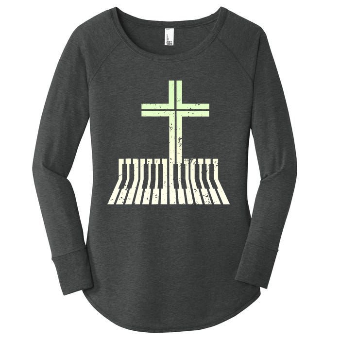 Christian Piano Cross Keyboard Pianist Women's Perfect Tri Tunic Long Sleeve Shirt