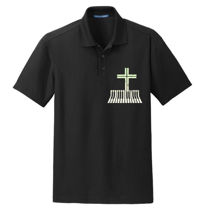 Christian Piano Cross Keyboard Pianist Dry Zone Grid Polo