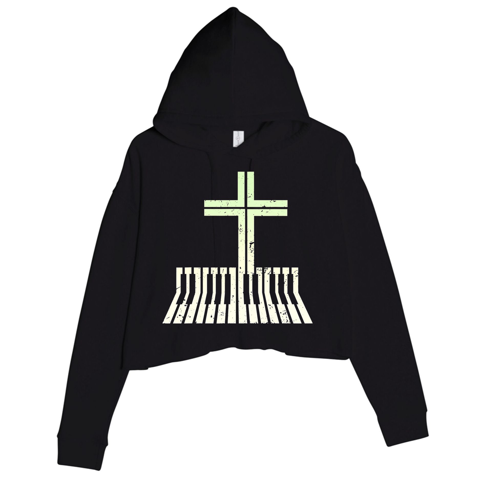 Christian Piano Cross Keyboard Pianist Crop Fleece Hoodie