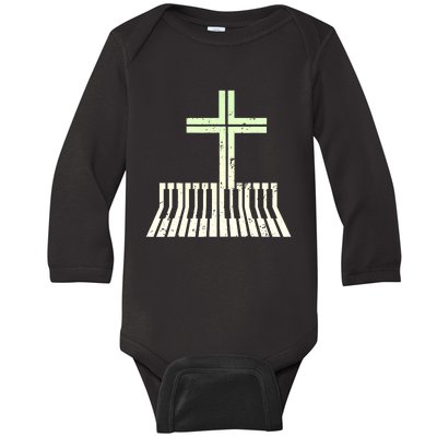 Christian Piano Cross Keyboard Pianist Baby Long Sleeve Bodysuit