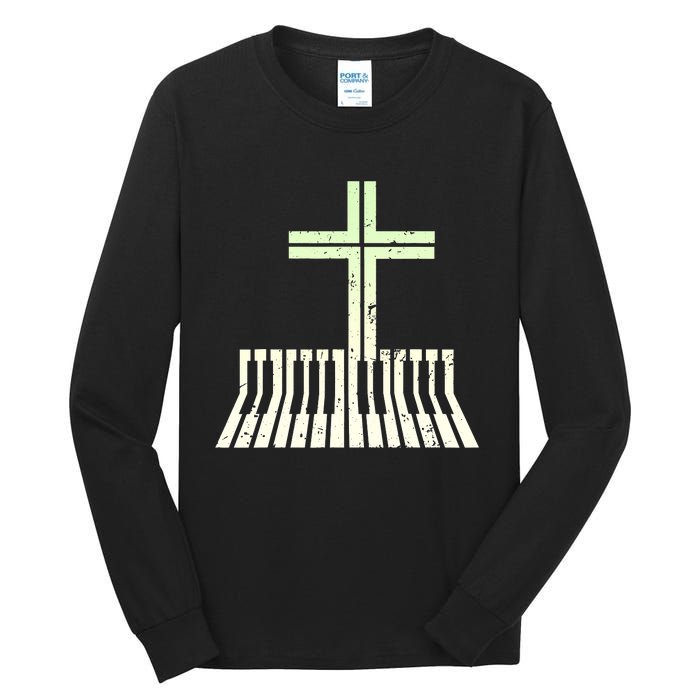 Christian Piano Cross Keyboard Pianist Tall Long Sleeve T-Shirt