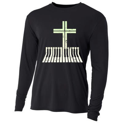 Christian Piano Cross Keyboard Pianist Cooling Performance Long Sleeve Crew