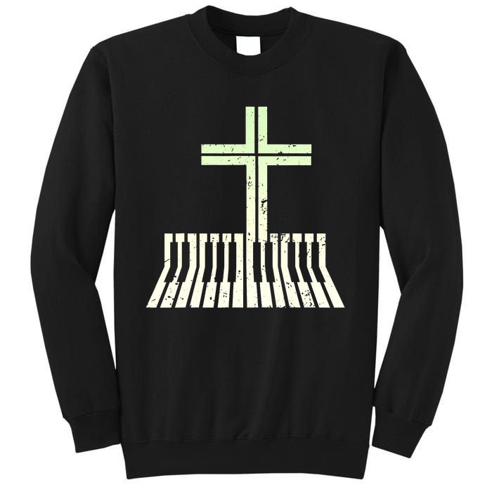 Christian Piano Cross Keyboard Pianist Tall Sweatshirt