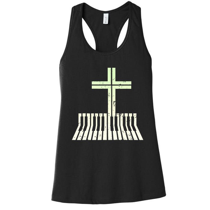 Christian Piano Cross Keyboard Pianist Women's Racerback Tank