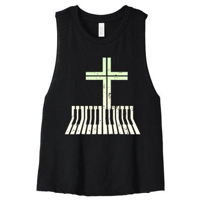 Christian Piano Cross Keyboard Pianist Women's Racerback Cropped Tank