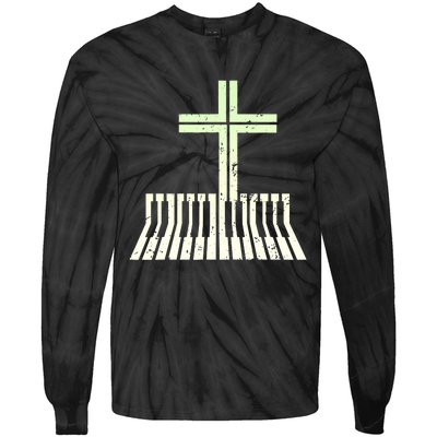 Christian Piano Cross Keyboard Pianist Tie-Dye Long Sleeve Shirt