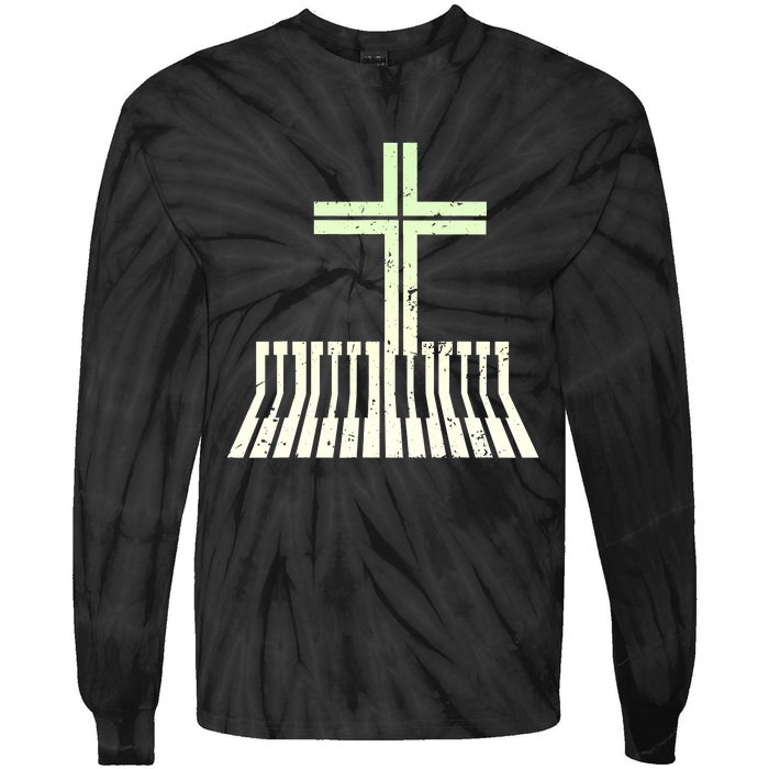 Christian Piano Cross Keyboard Pianist Tie-Dye Long Sleeve Shirt