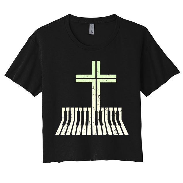 Christian Piano Cross Keyboard Pianist Crop Top
