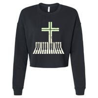 Christian Piano Cross Keyboard Pianist Cropped Pullover Crew