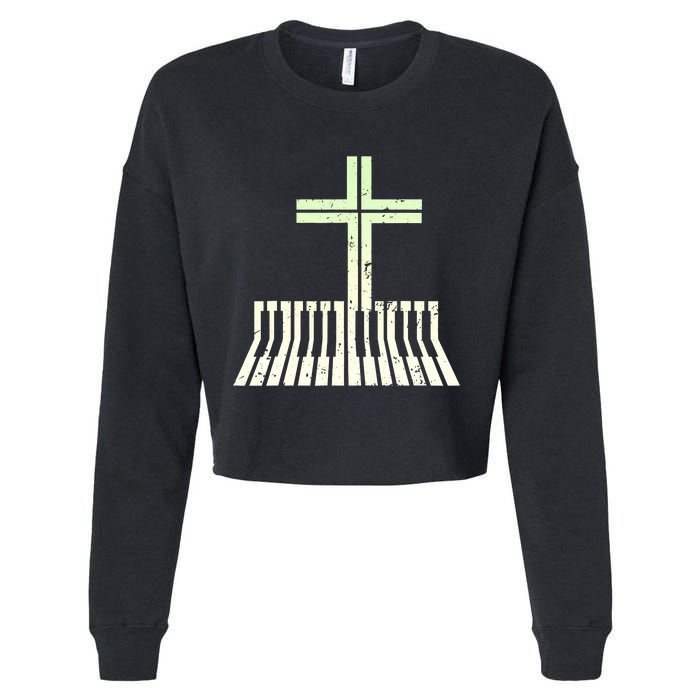 Christian Piano Cross Keyboard Pianist Cropped Pullover Crew