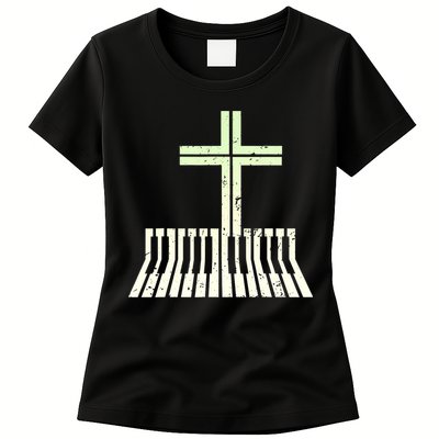Christian Piano Cross Keyboard Pianist Womens T-Shirt