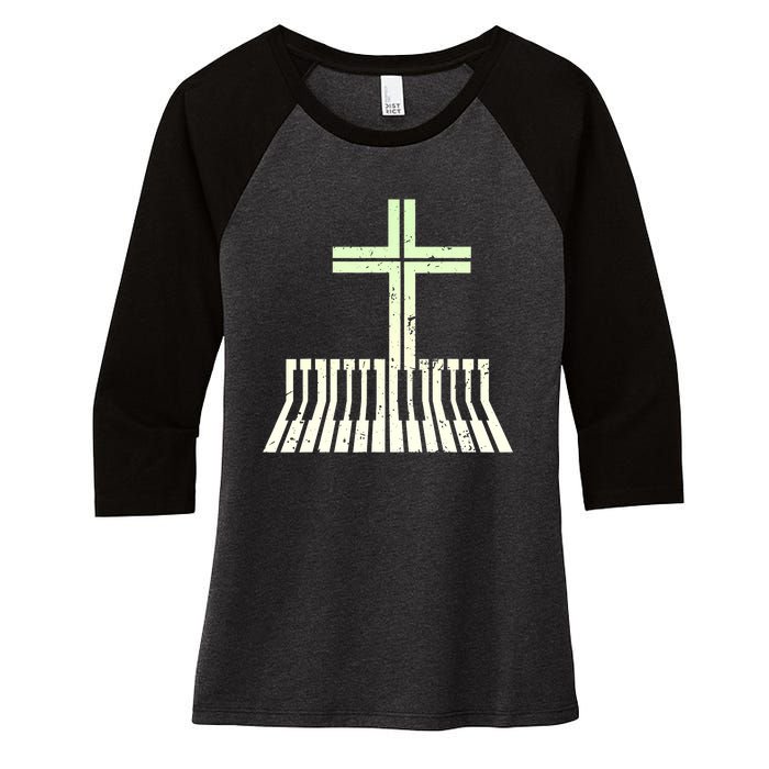 Christian Piano Cross Keyboard Pianist Women's Tri-Blend 3/4-Sleeve Raglan Shirt