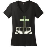 Christian Piano Cross Keyboard Pianist Women's V-Neck T-Shirt