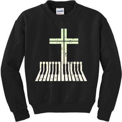 Christian Piano Cross Keyboard Pianist Kids Sweatshirt