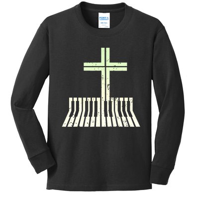 Christian Piano Cross Keyboard Pianist Kids Long Sleeve Shirt