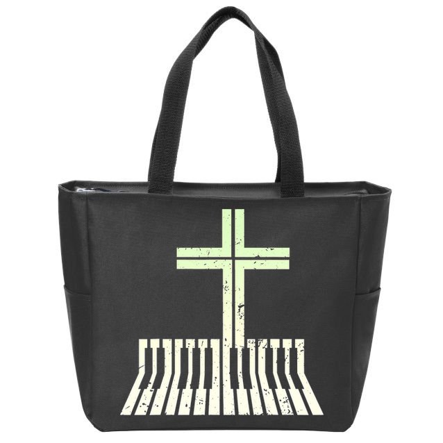 Christian Piano Cross Keyboard Pianist Zip Tote Bag