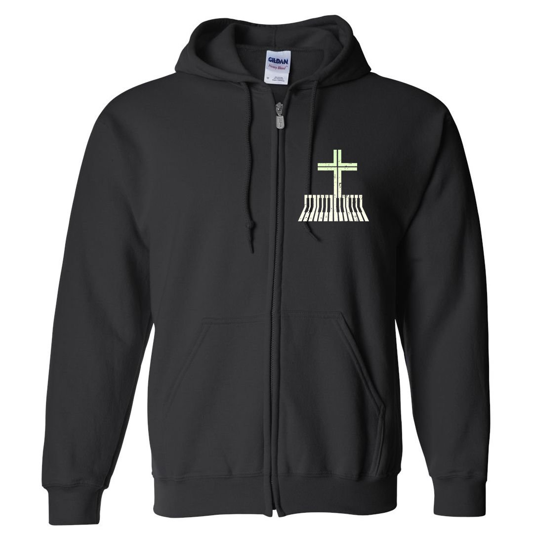 Christian Piano Cross Keyboard Pianist Full Zip Hoodie