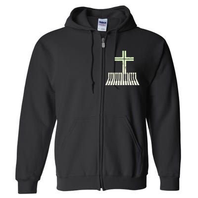 Christian Piano Cross Keyboard Pianist Full Zip Hoodie