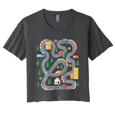 Cool Playmat Car Race Track Fathers Day Women's Crop Top Tee