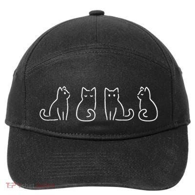 Cat Poses Cat Lover Minimalist Art 7-Panel Snapback Hat