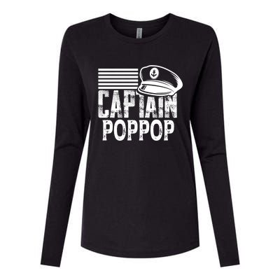 Captain Poppop Cool Gift Sailing Captain Hat Boat Owner Boating Gift Womens Cotton Relaxed Long Sleeve T-Shirt