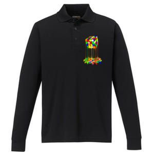 Colorful Puzzle Cube Design Performance Long Sleeve Polo