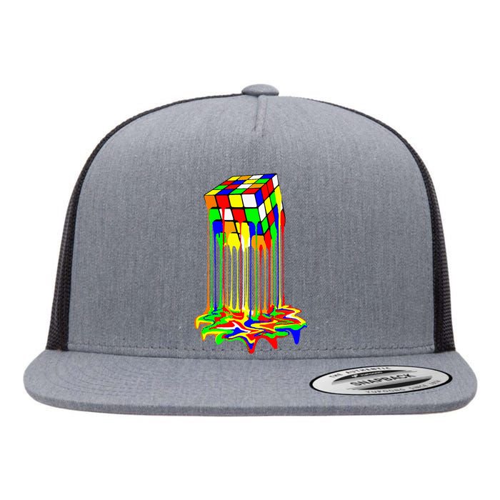 Colorful Puzzle Cube Design Flat Bill Trucker Hat