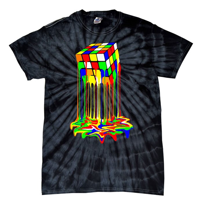 Colorful Puzzle Cube Design Tie-Dye T-Shirt