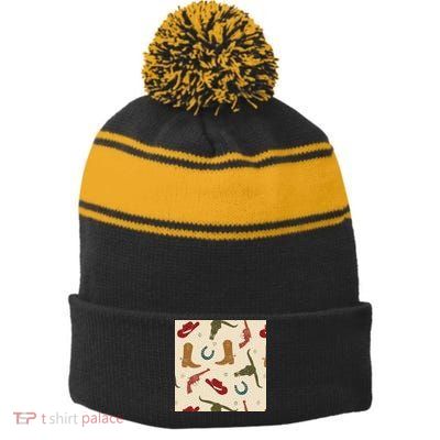Cowboy Pattern Stripe Pom Pom Beanie