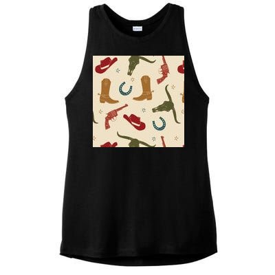 Cowboy Pattern Ladies PosiCharge Tri-Blend Wicking Tank