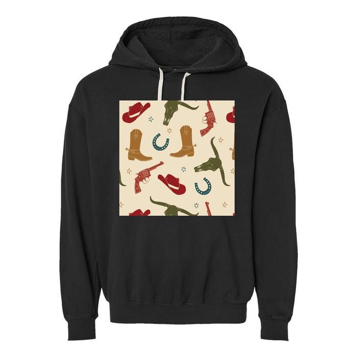 Cowboy Pattern Garment-Dyed Fleece Hoodie