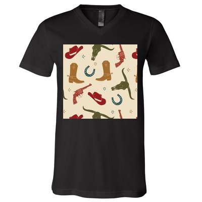 Cowboy Pattern V-Neck T-Shirt