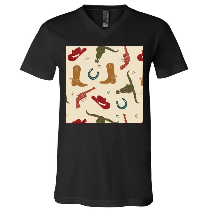 Cowboy Pattern V-Neck T-Shirt