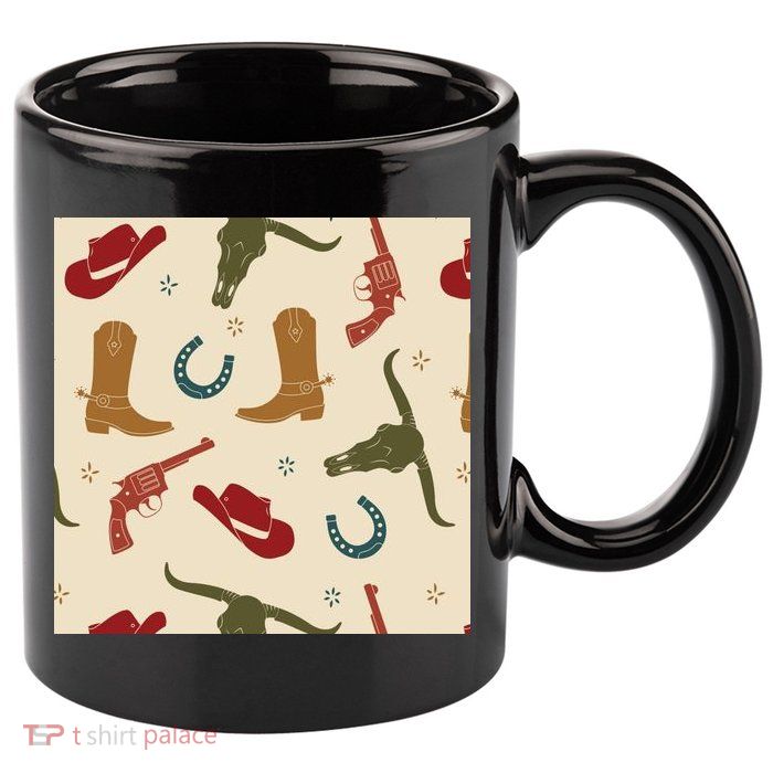 Cowboy Pattern 11oz C Handle Ceramic Mug