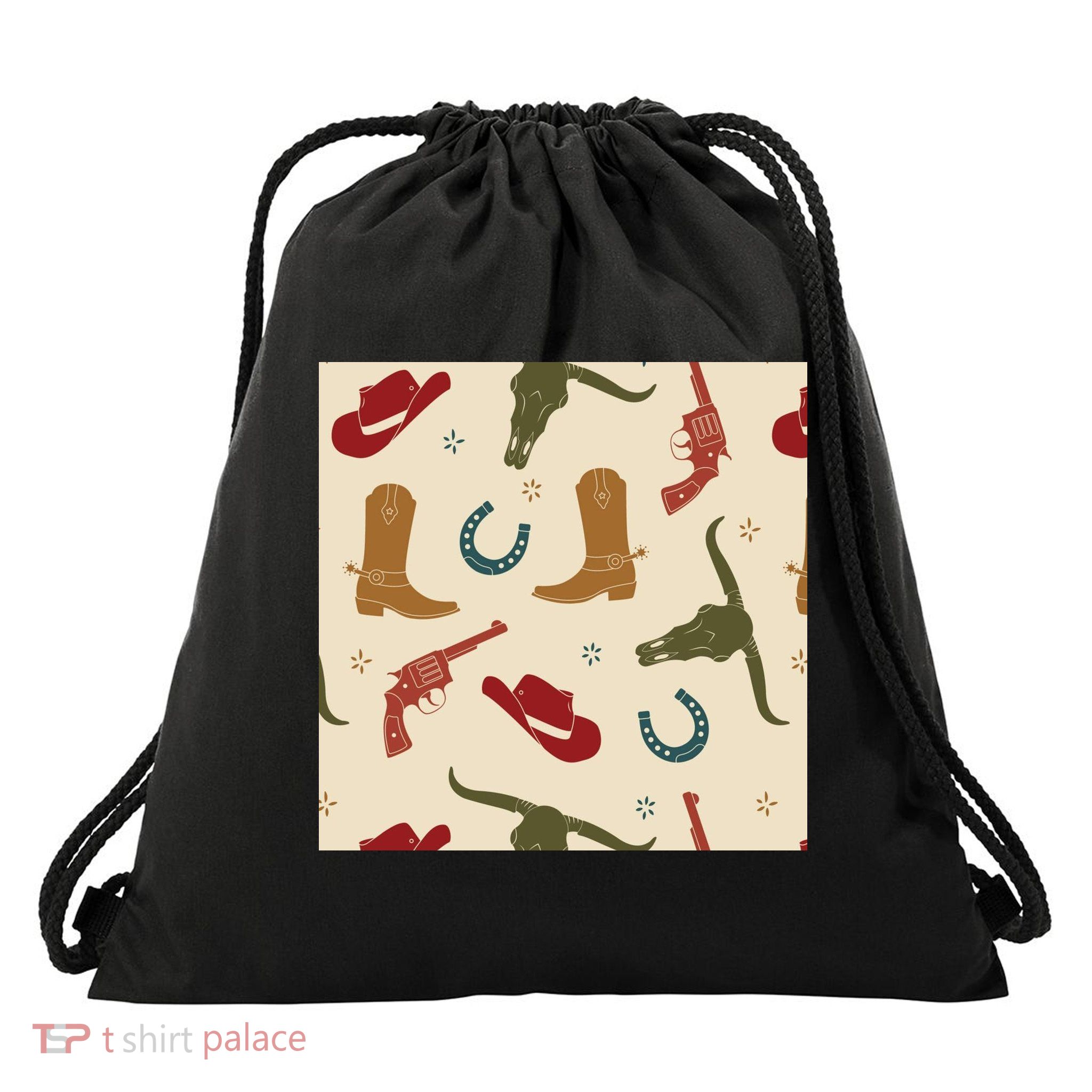 Cowboy Pattern Drawstring Bag