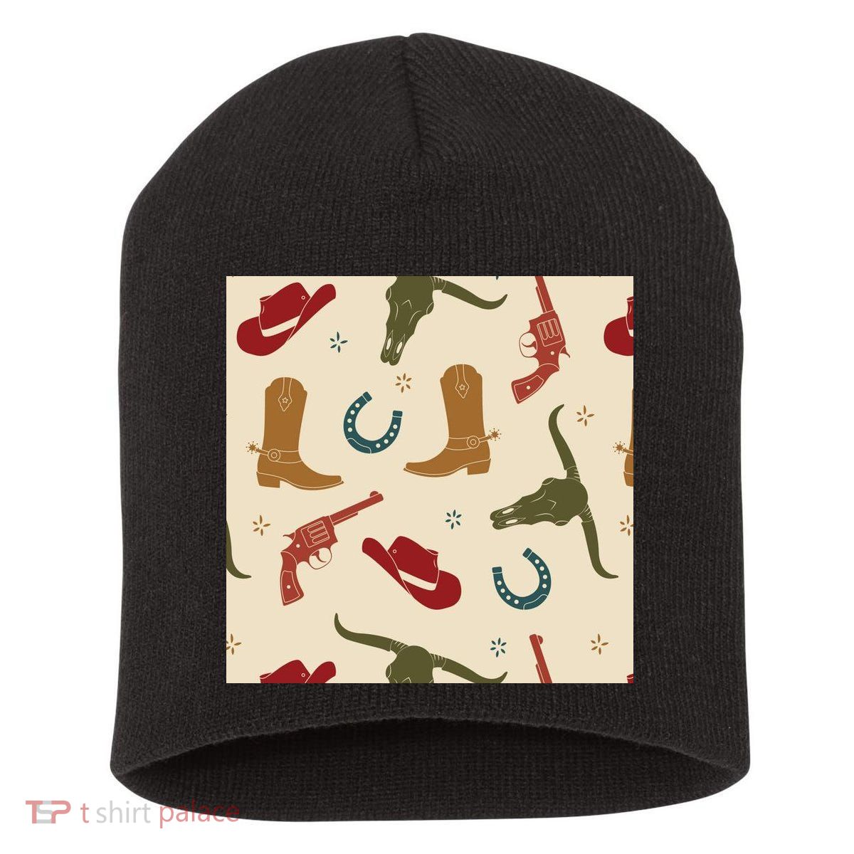 Cowboy Pattern Short Acrylic Beanie