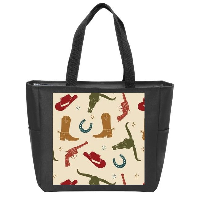 Cowboy Pattern Zip Tote Bag