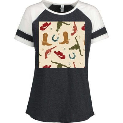 Cowboy Pattern Enza Ladies Jersey Colorblock Tee