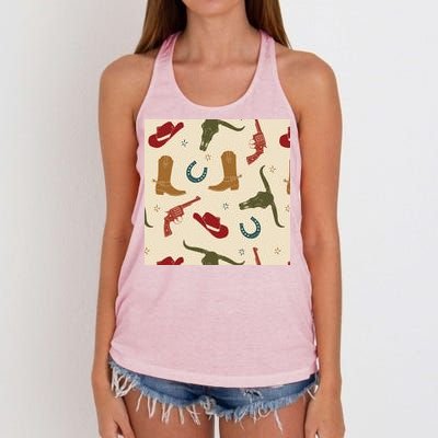 Cowboy Pattern Women's Knotted Racerback Tank