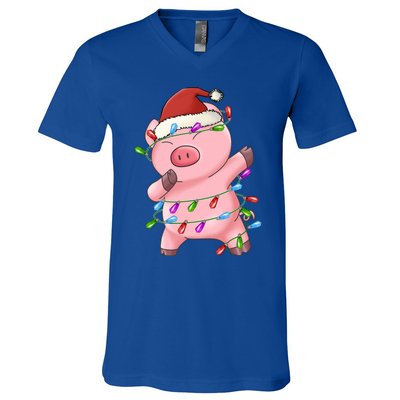 Cute Pig Christmas Dabbing Meaningful Gift V-Neck T-Shirt