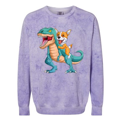 Corgi Puppy Corgi T Rex Dinosaur For Pet Lovers Colorblast Crewneck Sweatshirt