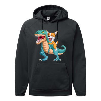 Corgi Puppy Corgi T Rex Dinosaur For Pet Lovers Performance Fleece Hoodie