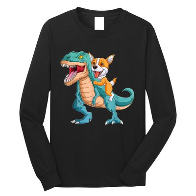 Corgi Puppy Corgi T Rex Dinosaur For Pet Lovers Long Sleeve Shirt