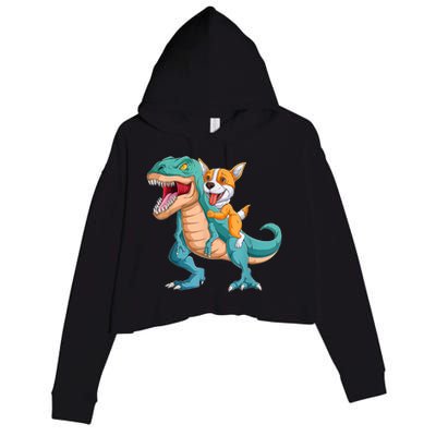 Corgi Puppy Corgi T Rex Dinosaur For Pet Lovers Crop Fleece Hoodie