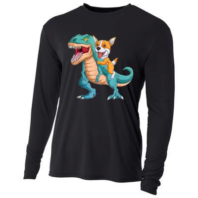 Corgi Puppy Corgi T Rex Dinosaur For Pet Lovers Cooling Performance Long Sleeve Crew