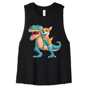 Corgi Puppy Corgi T Rex Dinosaur For Pet Lovers Women's Racerback Cropped Tank